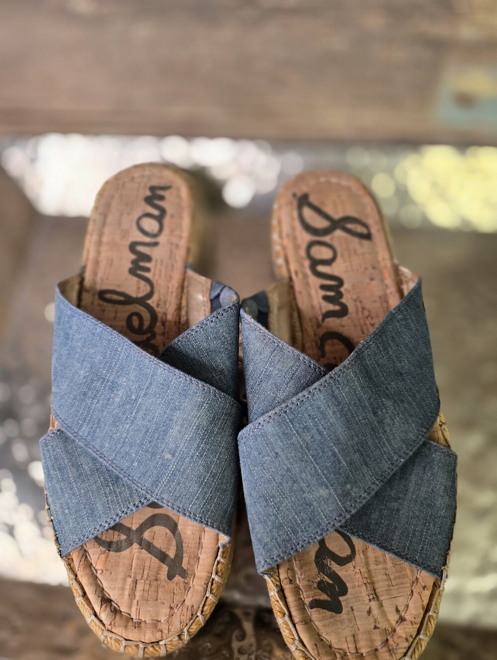 Sam Edelman Denim Blue Crisscross Espadrille Platform Sandals, Size 9 - Picture 2 of 4